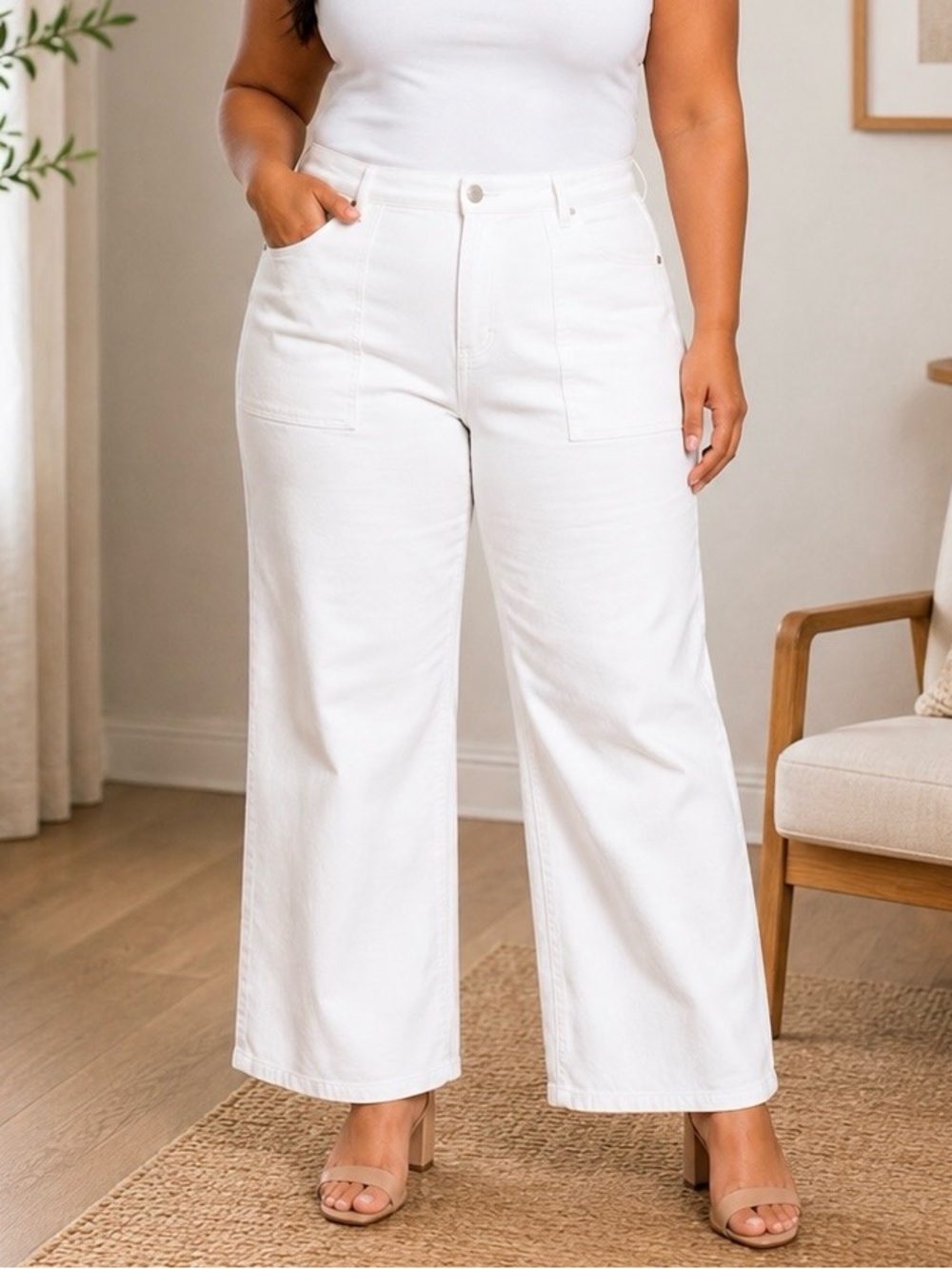 Me by Jennie Garth Petite White Utility Straight Leg Jeans size 16P NWT A685052